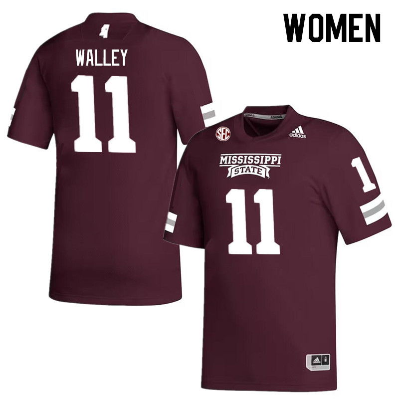 Women #11 Jaden Walley Mississippi State Bulldogs College Football Jerseys Stitched Sale-Maroon
